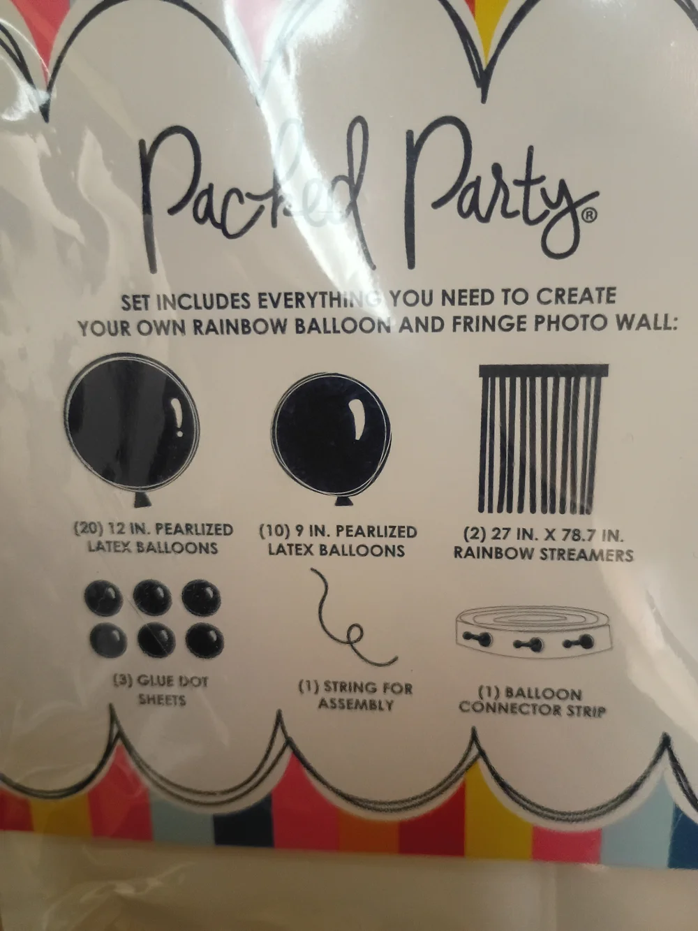 T Party Fashion Rainbow Streamer Photo Wall with White Balloon Cluster